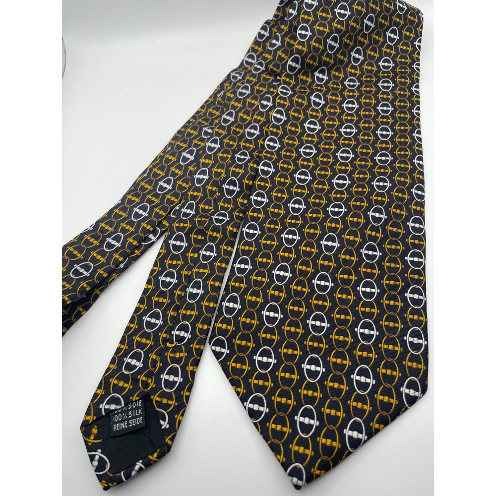 Botticelli Mens Silk Tie Navy Blue Gold Equestrian Chain Link Made in Italy